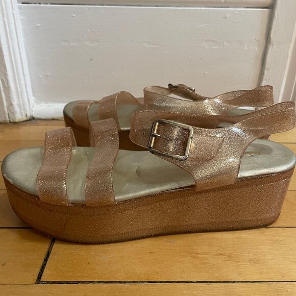 Pink Sparkle Jelly Platform Sandals - Picture 3 of 7